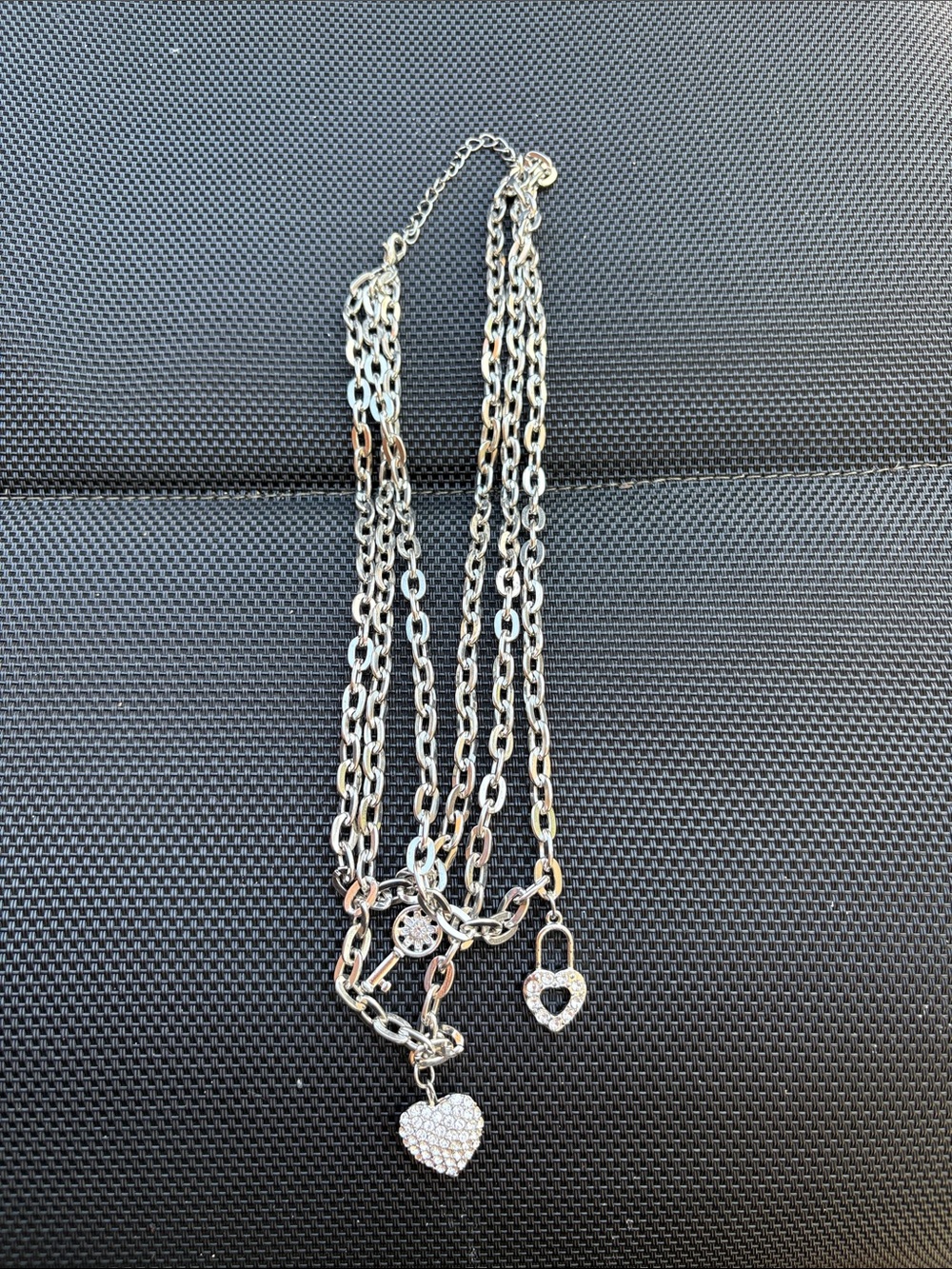 Silver Heart Charm Multi-Chain‎ Necklace